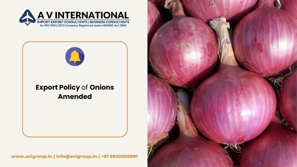 Export Policy of Onions Amended