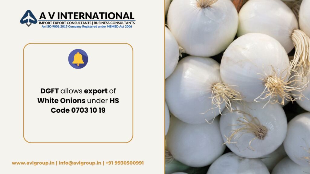 DGFT allows export of White Onions under HS Code 0703 10 19